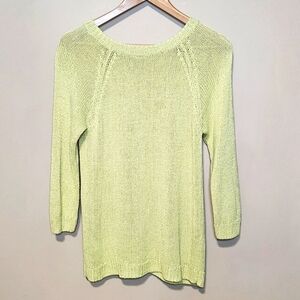 Wilfred Green Yellow 3/4 Sleeve Italian Yarn Loose Weave Open Back Sweater Sz M
